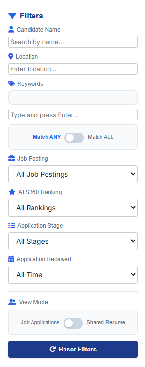 ATS360 Talent Pool Filters
