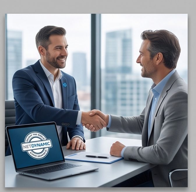 A NetDynamic principal meeting a client
