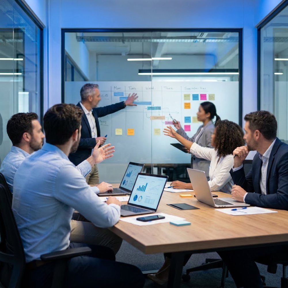 A NetDynamic team mapping a NetSuite rollout with a client